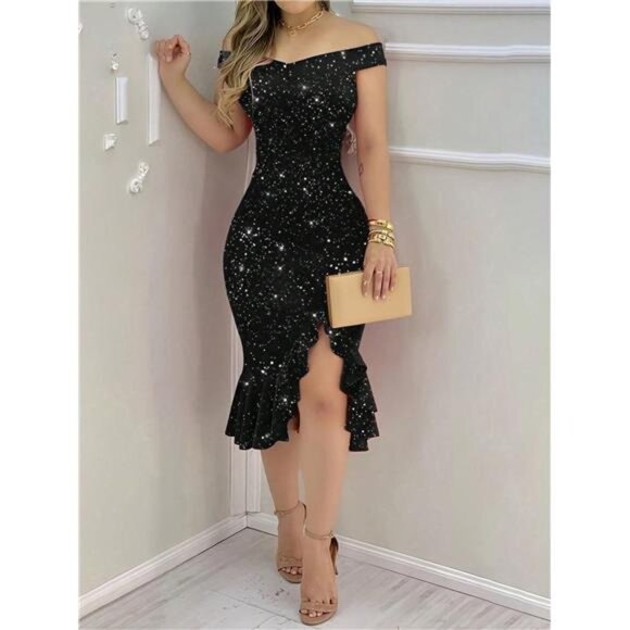 Sexy High Slit Black Dress - Picture 1 of 10